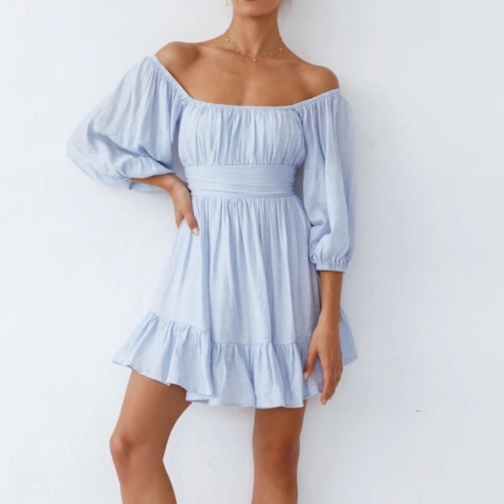 NWT Esther & Co Babydoll Blue Balloon Sleeve Mini Dress Blogger Favorite Size 10